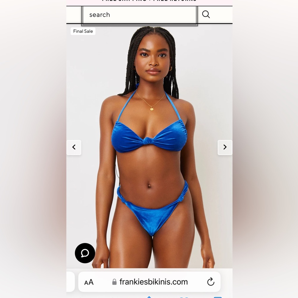 Frankie’s Bikinis blue velvet bikini top